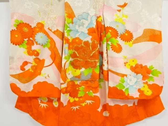 JAPANESE KIMONO / ANTIQUE KIMONO / EMBROIDERY / FLOWER BASKET